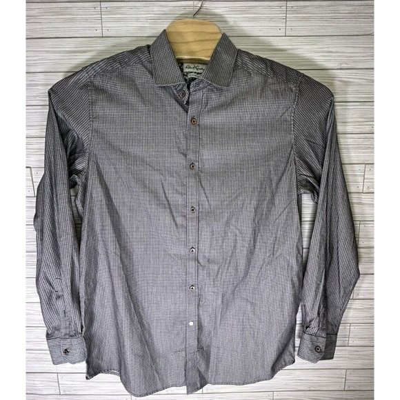Robert Graham X Tailored Fit Button Up Mens Size 46/18‎ 100% Cotton Gray White - Picture 2 of 11